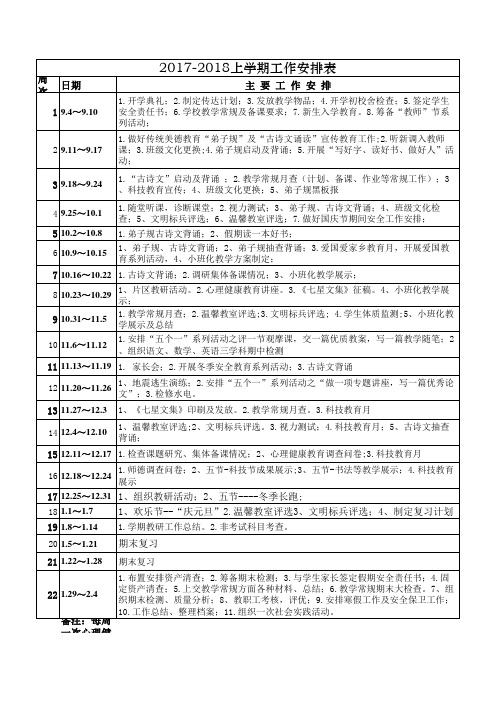2017-2018上学期工作安排