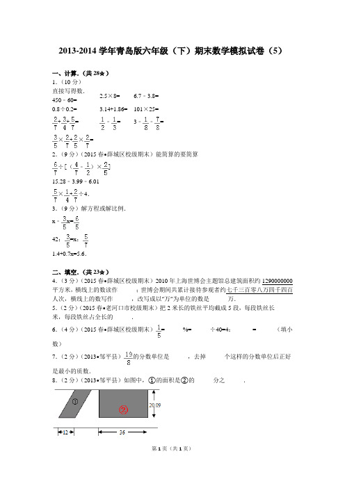 2013-2014学年青岛版六年级(下)期末数学模拟试卷(5)