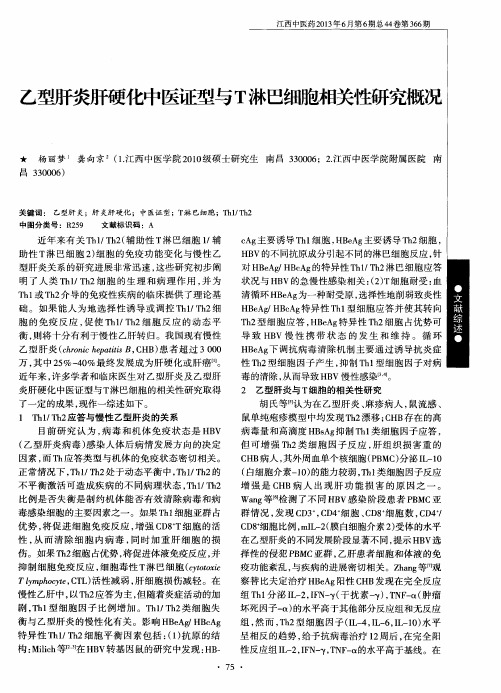 乙型肝炎肝硬化中医证型与T淋巴细胞相关性研究概况