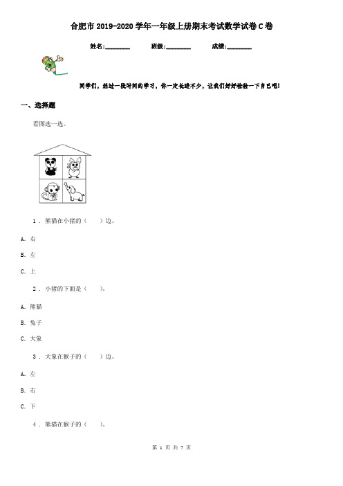 合肥市2019-2020学年一年级上册期末考试数学试卷C卷
