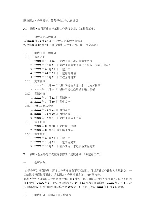 酒店会所筹建筹备开业工作总体计划