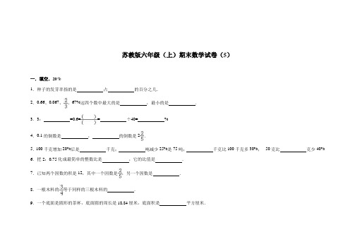 苏教版六年级数学上册期末测试题