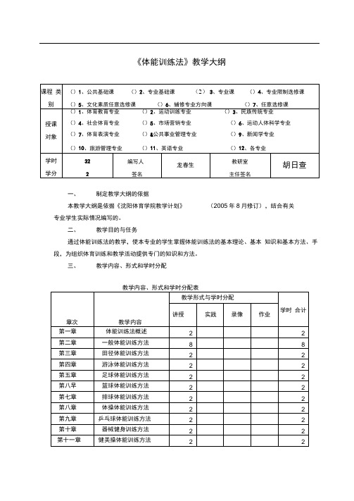 体能训练法教学大纲 沈阳体育学院课程
