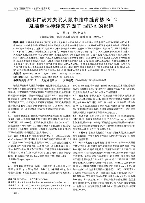 酸枣仁汤对失眠大鼠中脑中缝背核Bcl-2及脑源性神经营养因子mRNA的影响