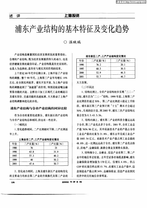 浦东产业结构的基本特征及变化趋势