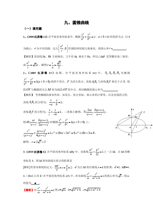 江苏高考数学试卷纵向分类汇总(2008-2012)：第九章 圆锥曲线