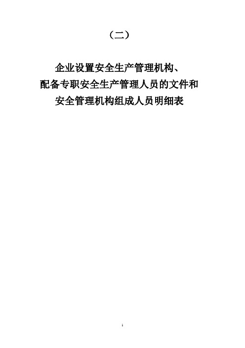 企业设置安全生产管理机构、 配备专职安全生产管理人员的文件和 安全管理机构组成人员明细表