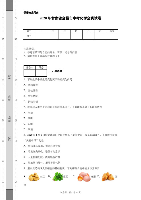 2020年甘肃省金昌市中考化学试卷(含详细解析)