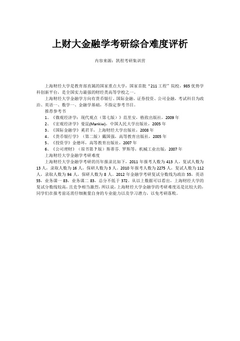 上财大金融学考研综合难度评析