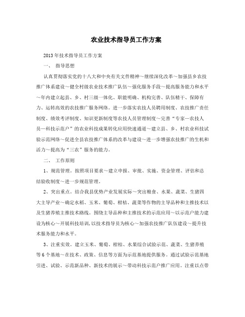 农业技术指导员工作方案