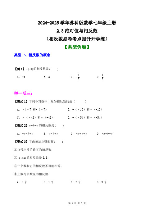 2.3绝对值与相反数(相反数必考考点提升开学练)+2024—2025学年苏科版数学七年级上册