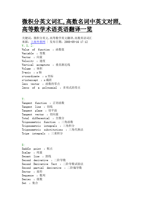 微积分英文词汇