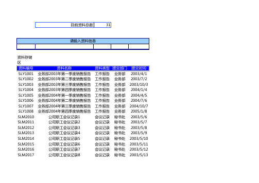 目前资料总数Excel表格模板