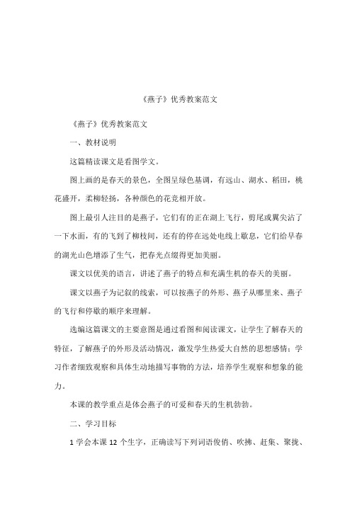 《燕子》优秀教案范文
