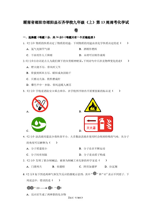 湖南省邵阳市邵阳县石齐学校九年级(上)第13周周考化学试卷