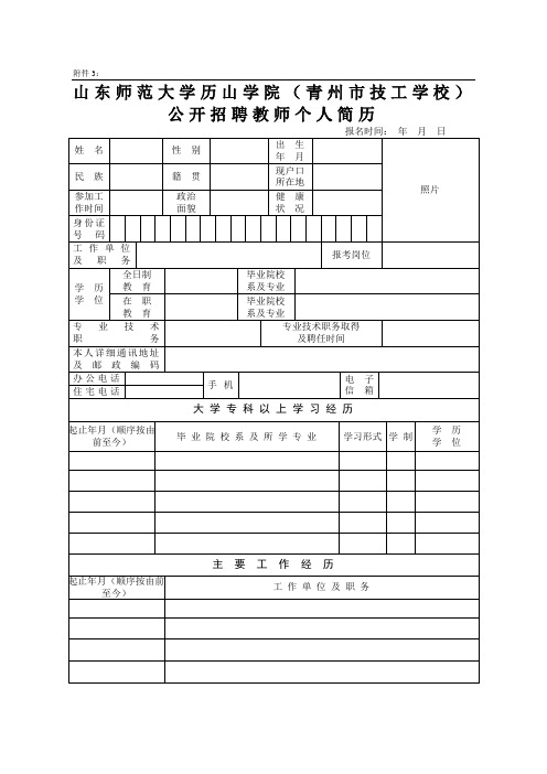 山东师范大学历山学院(青州市技工学校)公开招聘教师个人