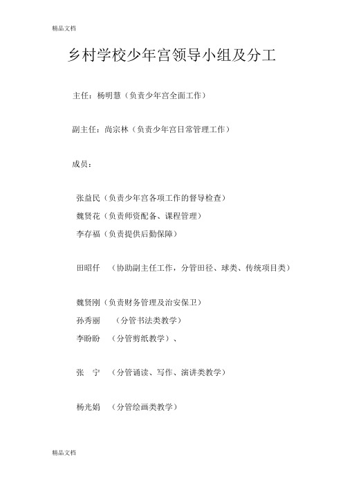 乡村学校少年宫领导小组及分工资料讲解