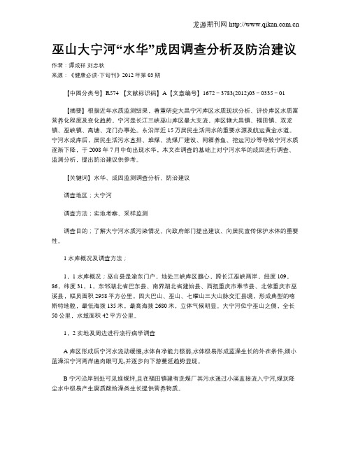 巫山大宁河“水华”成因调查分析及防治建议
