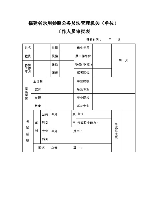 录用参照公务员法管理单位工作人员审批表