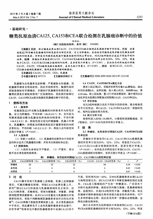 糖类抗原血清CA125、CA153和CEA联合检测在乳腺癌诊断中的价值