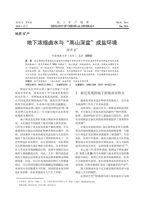 地下浓缩卤水与“高山深盆”成盐环境