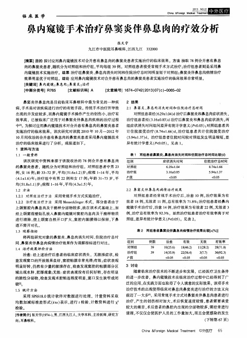 鼻内窥镜手术治疗鼻窦炎伴鼻息肉的疗效分析