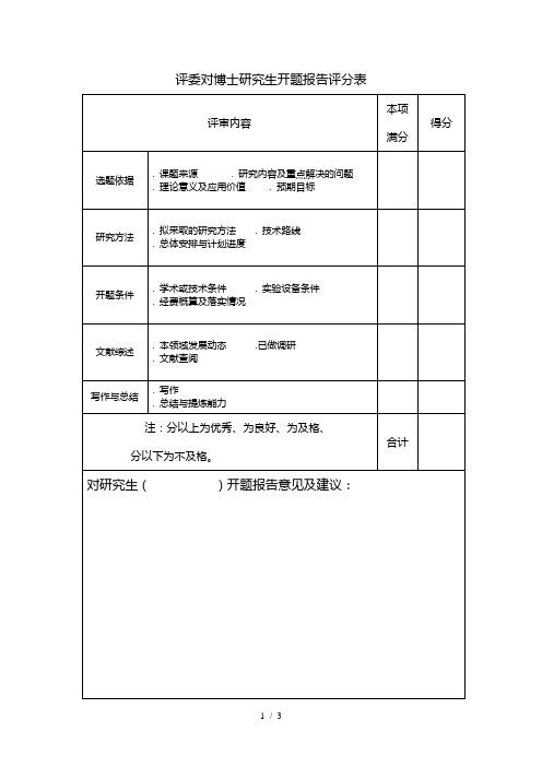 评委对博士研究生开题报告评分表