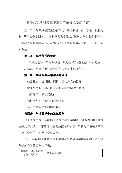 长春光机所研究生学业奖学金管理办法(暂行)