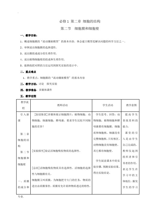 高中生物 第二章第二节 细胞膜和细胞壁人教版必修一
