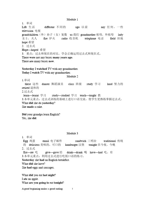 新标准英语(三起)第六册复习要点