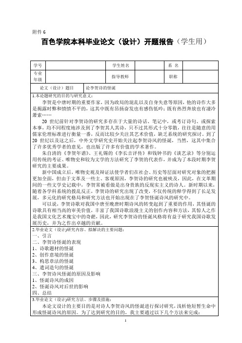 《论李贺诗的怪诞》开题报告