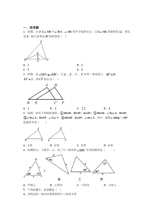 苏州市八年级数学上册第二单元《全等三角形》测试(有答案解析)