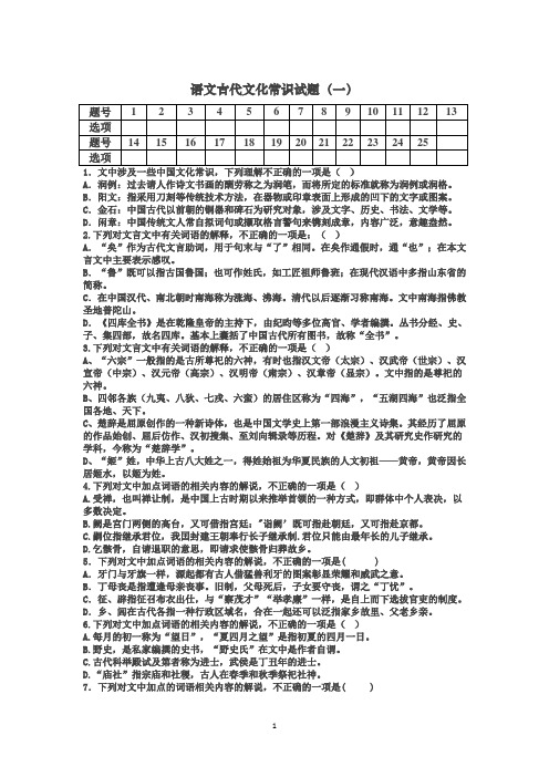 高考语文古代文化常识100试题1附答案