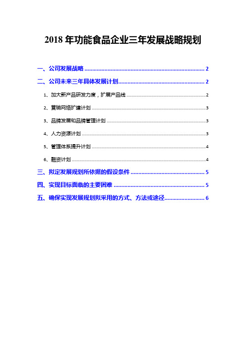 2018年功能食品企业三年发展战略规划