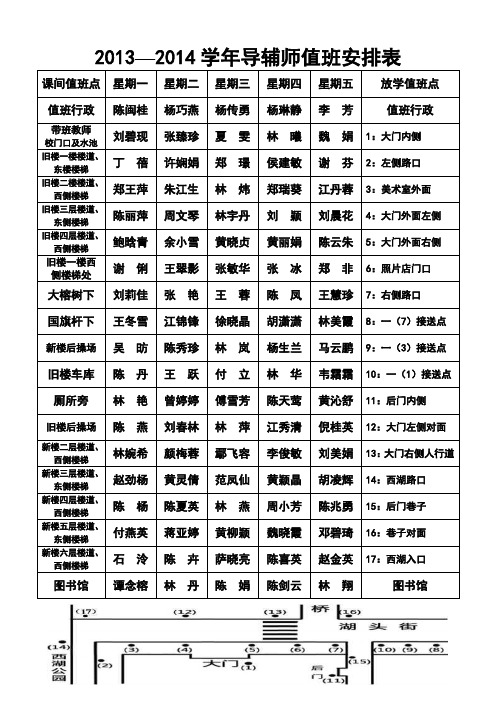 13学年教师值班表