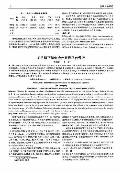 关节镜下微创治疗胫骨平台骨折