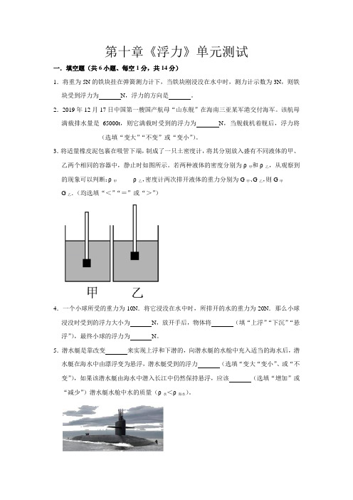 2020年人教版八年级物理 下册 第十章《浮力》单元测试   无答案