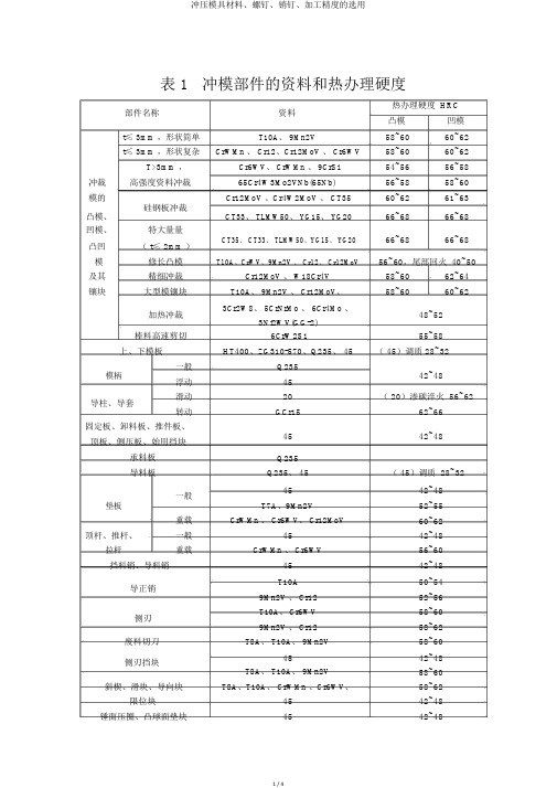 冲压模具材料、螺钉、销钉、加工精度的选用