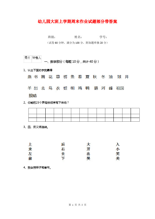幼儿园大班上学期周末作业试题部分带答案