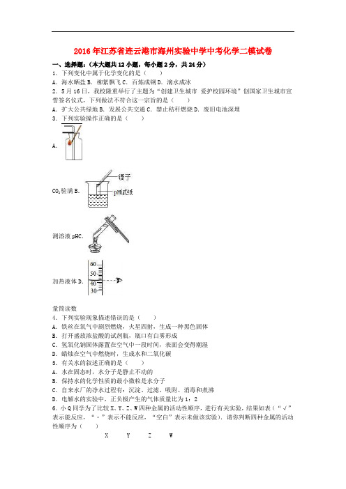 江苏省连云港市海州实验中学中考化学二模试卷(含解析)(1)