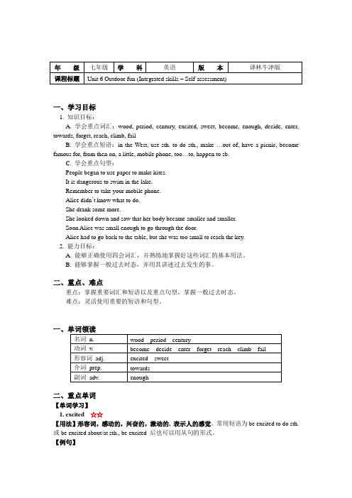 七年级英语下册知识讲义-Unit 6 Outdoor fun （Integrated skills-Self-assessment）-牛津译林版