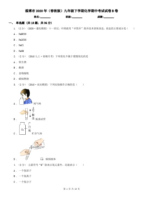 淄博市2020年(春秋版)九年级下学期化学期中考试试卷B卷