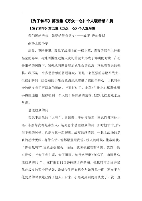 《为了和平》第五集《万众一心》个人观后感3篇