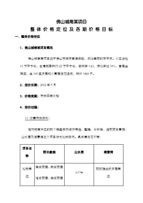 某某项目价格定位报告