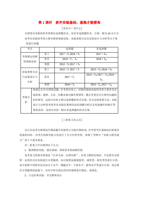 2019年高考生物二轮复习第四板块以学科素养为中心的实验探究第1课时抓牢实验基础基稳才能楼高学案word版本