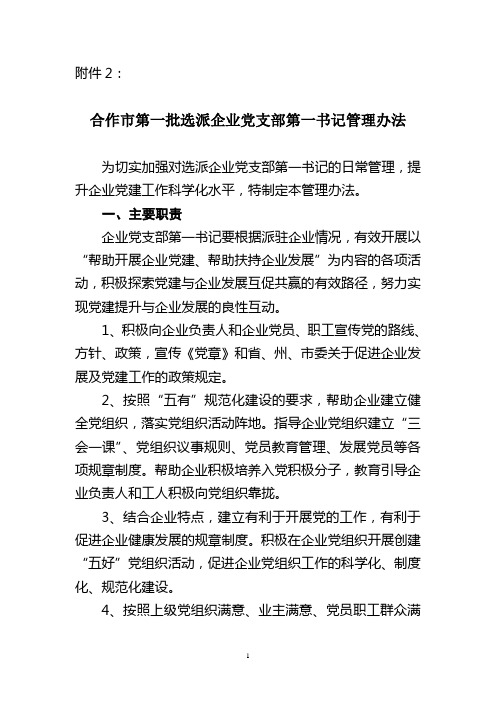 企业党支部第一书记管理办法