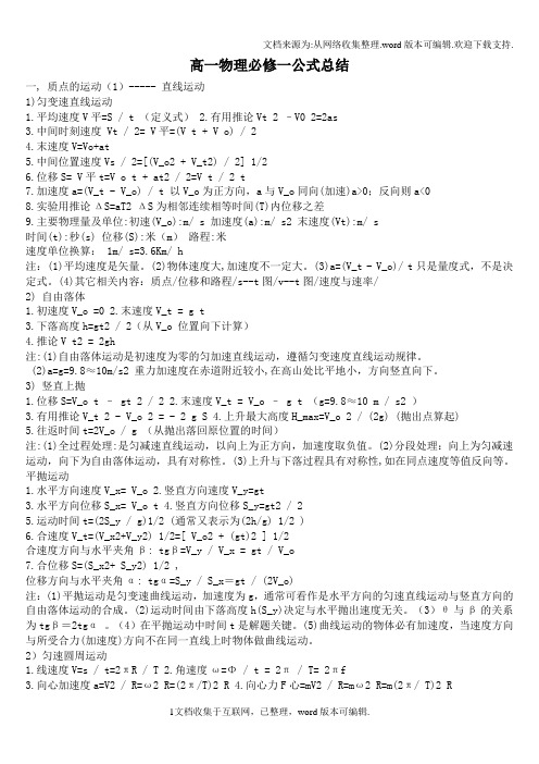 高一物理必修1公式总结