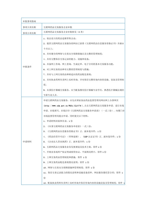 互联网药品交易服务资格审批(C类)申请办事指南