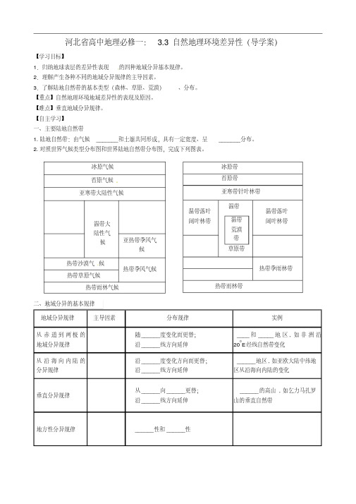 河北省高中地理3.3自然地理环境差异性导学案新人教版必修1