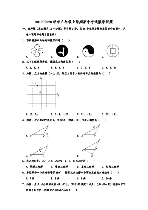 河北省定州市2019-2020学年八年级上学期期中考试数学试题  含解析